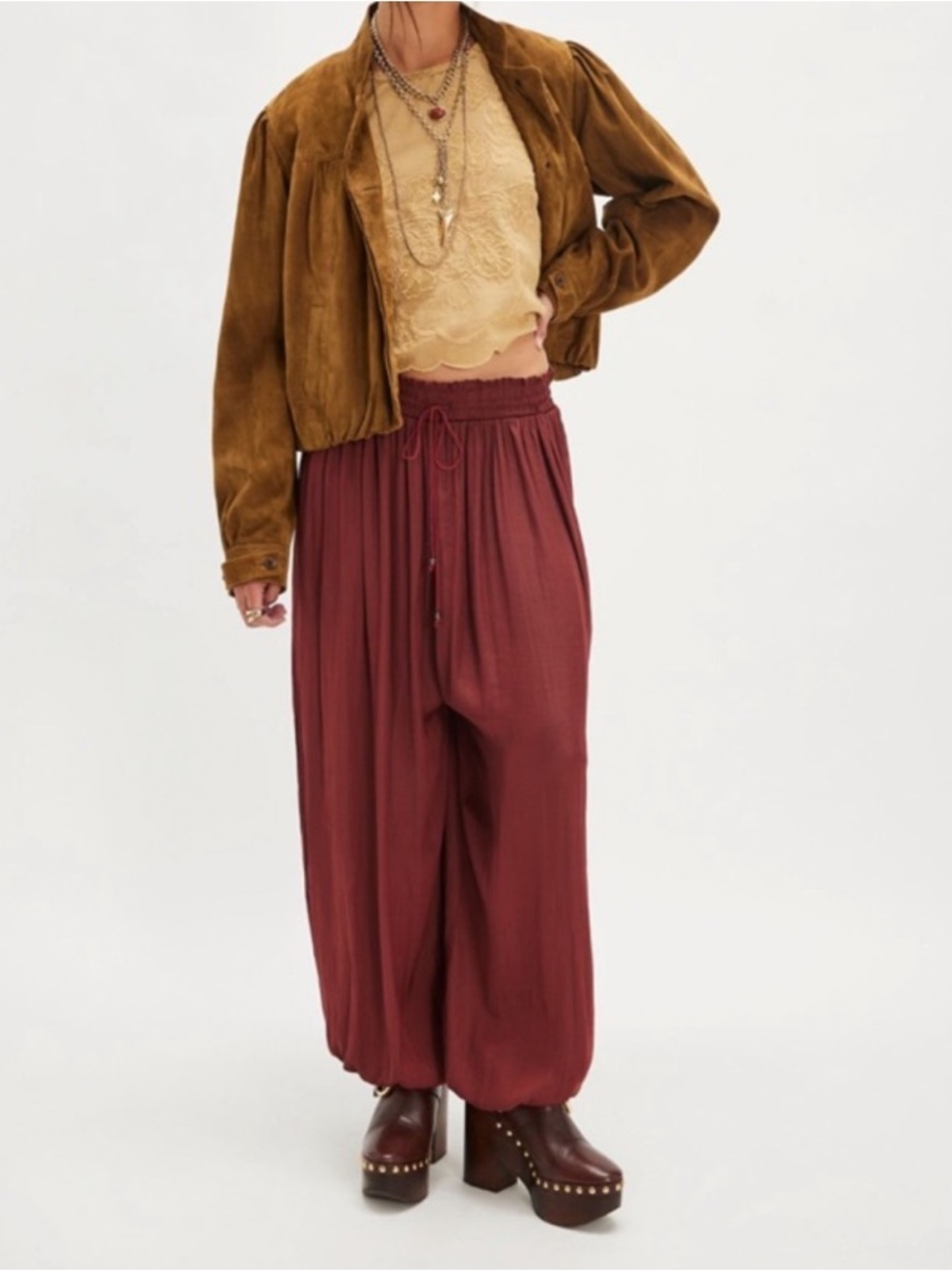 NWT FREE PEOPLE SPICED APPLE WIDE LEG HAREM SZ: M